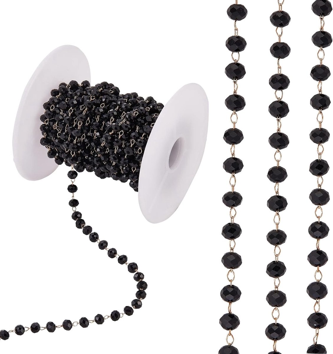 1 Roll 5 M Zwart Facet Glas Kralen Ketting Link Ketting Koperen Kabel Ketting Bulk Voor Ketting Sieraden DIY Handgemaakte Maken