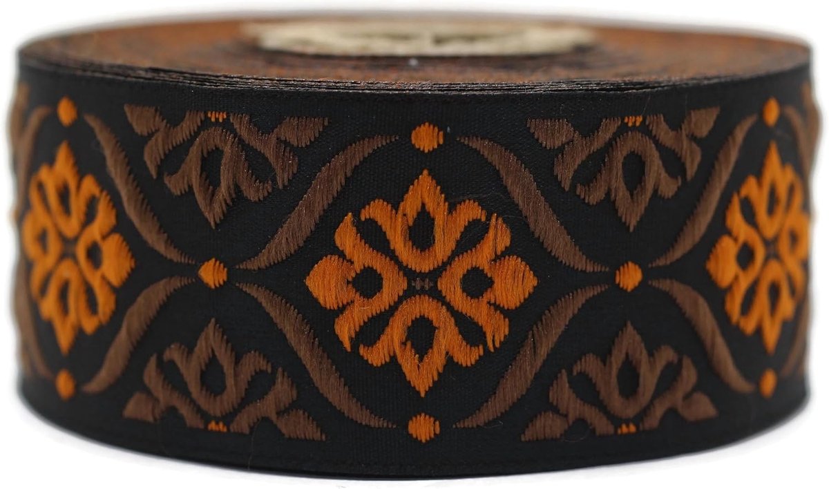 Jacquard lint geweven oranje en bruin elegantie mozaïek 10 m x 35 mm - rollen geborduurd lint voor naaiwerk decoratie 35973-V6