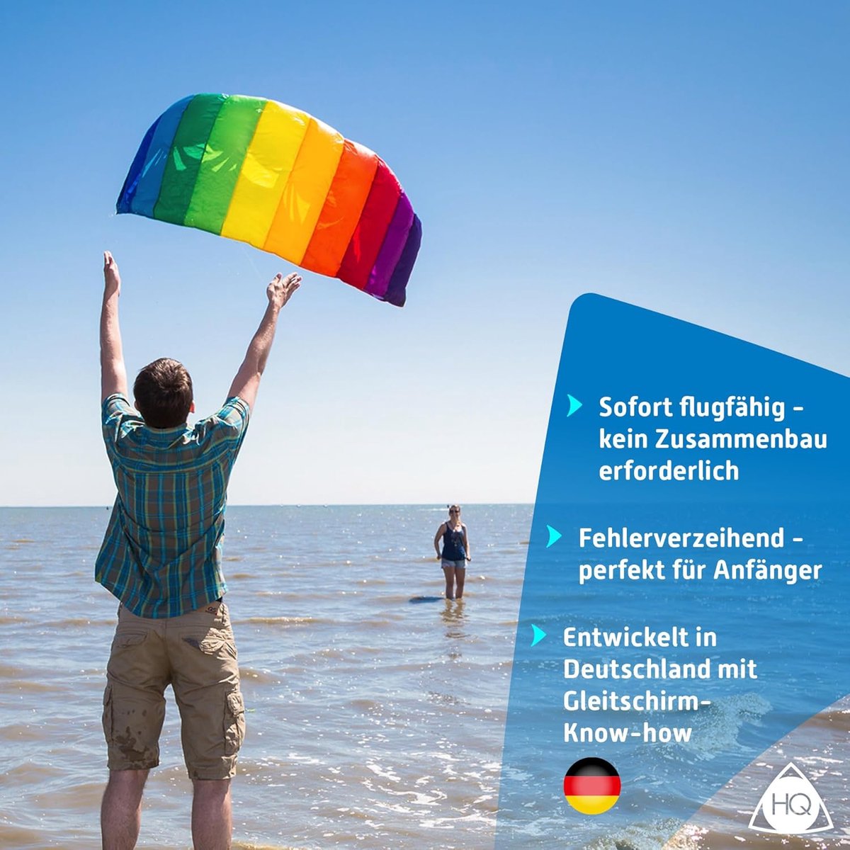 Kitesurf vlieger HQ Symphony Beach III 1.8 Aqua - beginnersmodel - eenvoudig te vliegen - perfect voor starters - SnelShoppen
