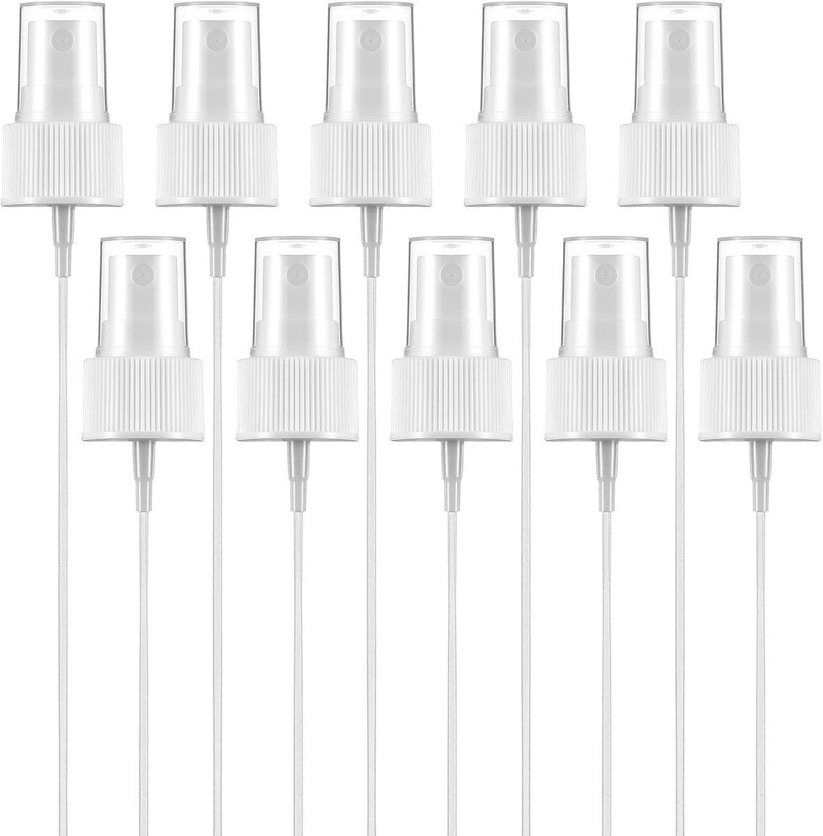 10 stuks kunststof spuitkop, fijne nevelsproeier voor flessen 24 mm | Zwart-witte sproeikop met 14,5 cm dompelbuis voor flessen, doe-het-zelf cosmetica, parfum en etherische oliën
