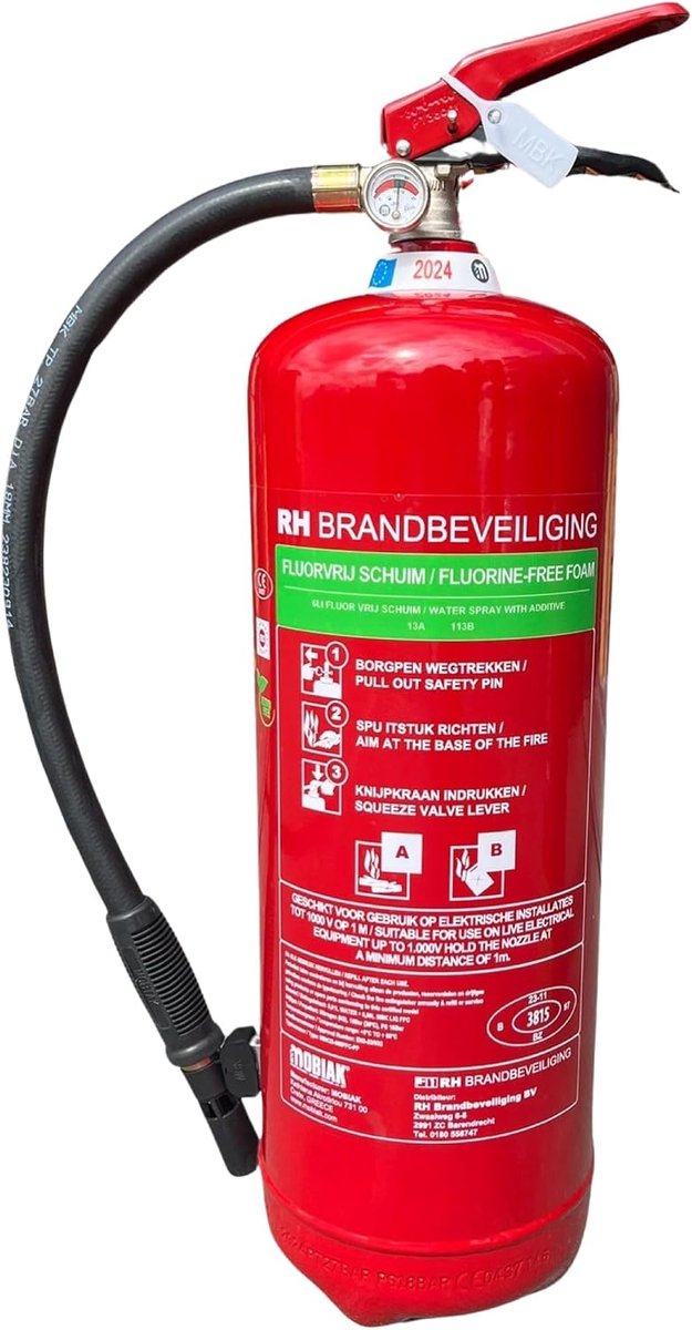 Brandblusser 6 liter - Fluorescent vrij - 0.5% schuim - Veiligheidsklep 19-22 BAR - SnelShoppen