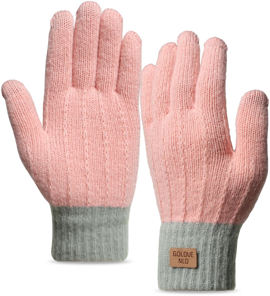 Winterhandschoenen dames - roze - gebreid - touchscreen geschikt voor dagelijks gebruik - SnelShoppen