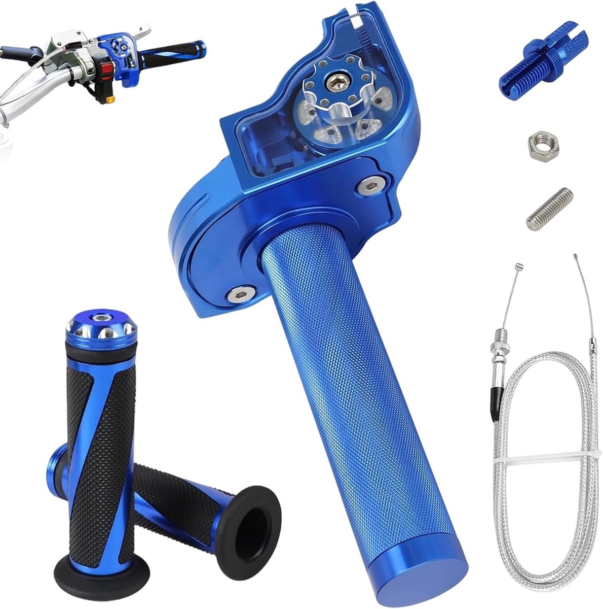 Snelgashendel voor motorfiets, 7/8 inch (22 mm), korte slag met snelgaskabel, verstelbaar, universeel, snel, aluminium, voor 50-250 cc