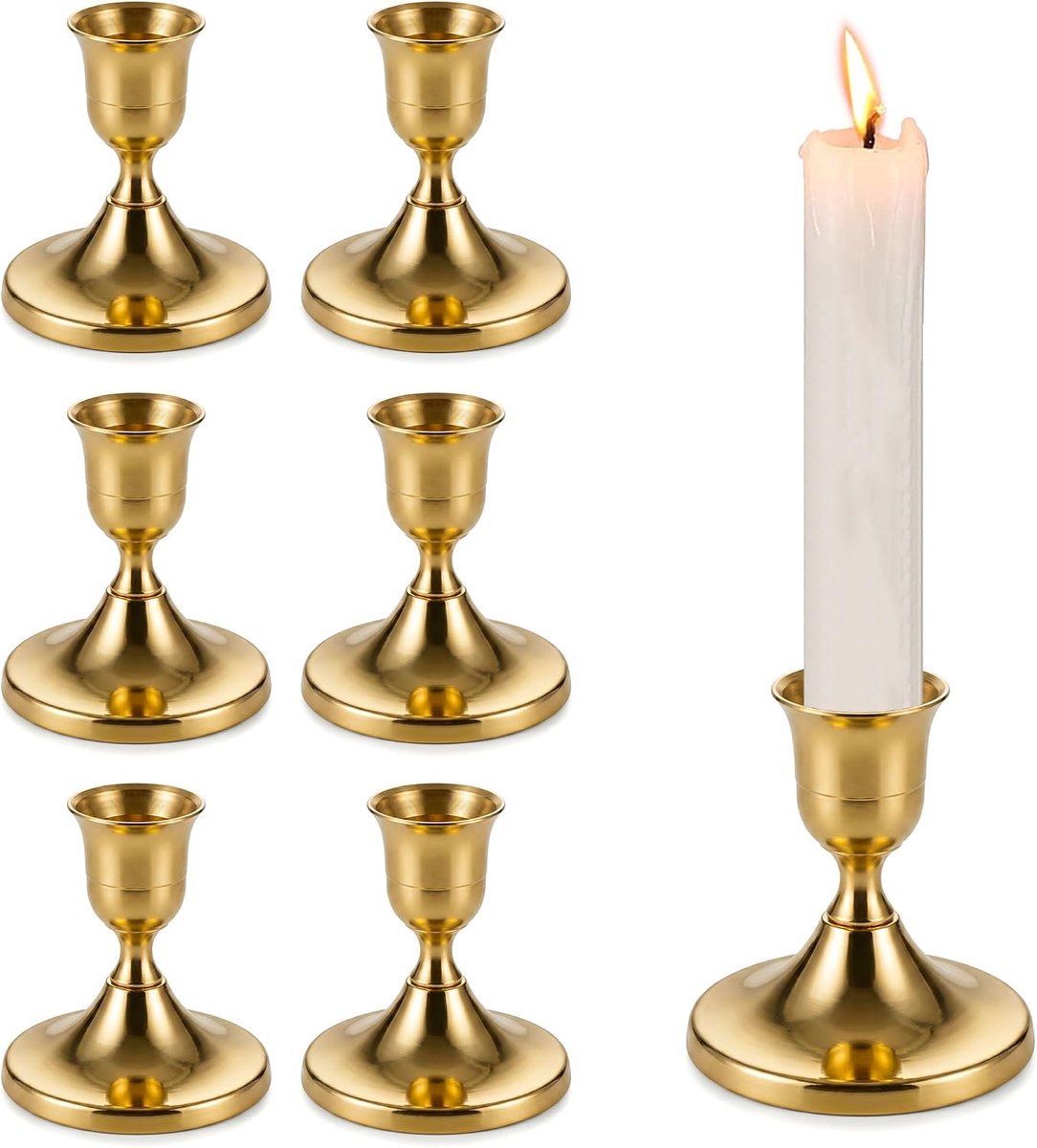 Kandelaars set van 6 - kleine gouden metalen kandelaar - vintage taps toelopend - perfect voor sfeervolle decoratie - SnelShoppen