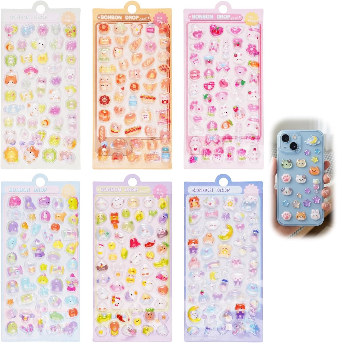 3D stickers 6 vellen - 20 × 9,5 cm - herbruikbare dierenstickers - leuk voor notitieboek - SnelShoppen