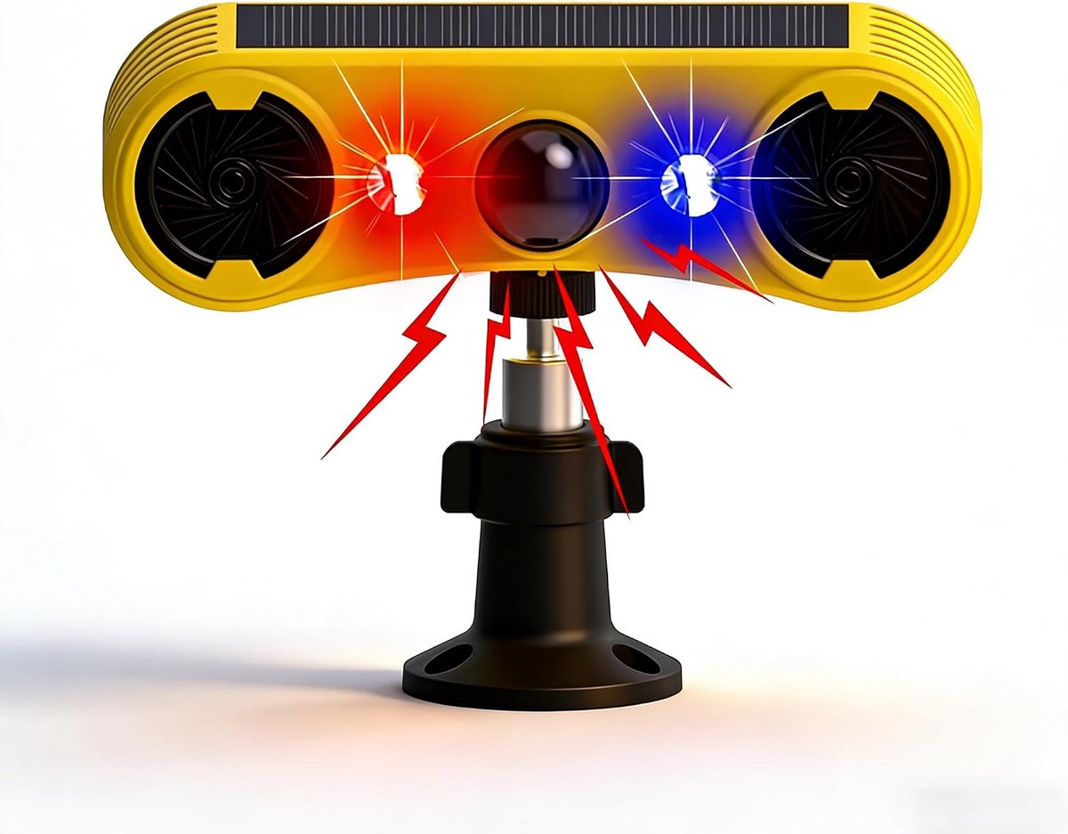 Solar Powered Buiten Bewegingsdetector Alarm - 2 * 129dB Geluidsmaker - Rood en Blauw Licht - Beschermt je Huis - SnelShoppen