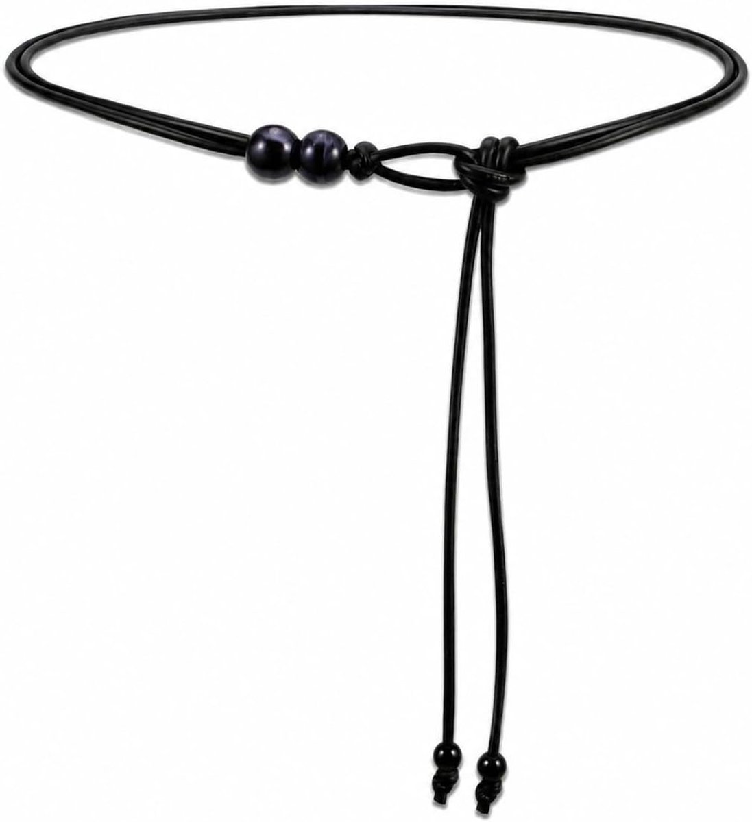 Dunne riem dames 70-100 cm - zwart kunstleer - parelknopen - slank silhouet - SnelShoppen