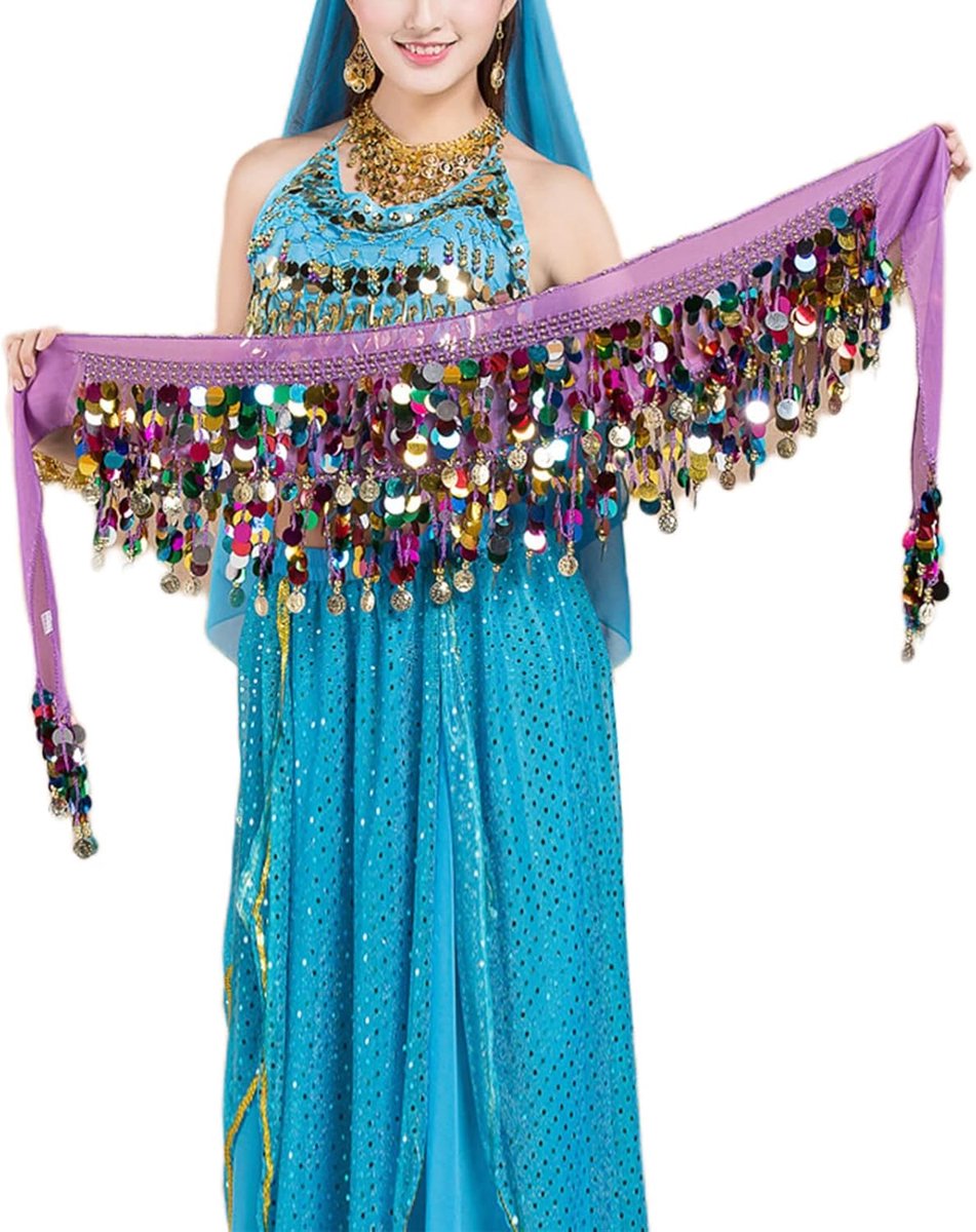 Belly dance gordel voor vrouwen - paarse bling - met hipscarf - ideaal voor stage en feesten - SnelShoppen