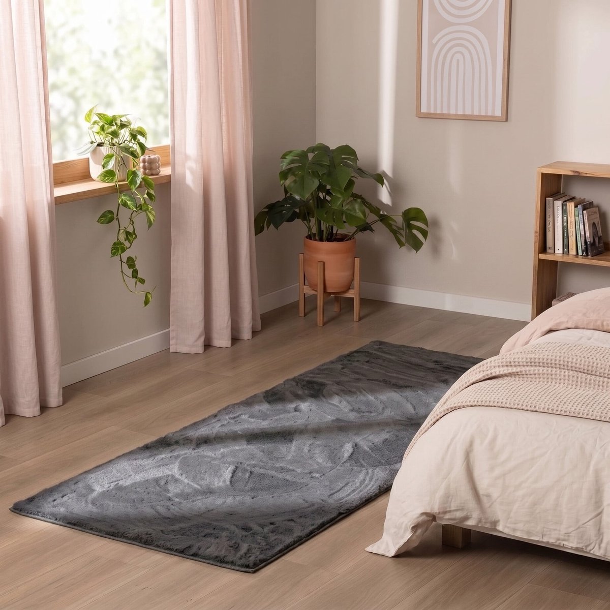 NATURL. Zacht laagpolige Loper - Cozy Antraciet - 80x180cm