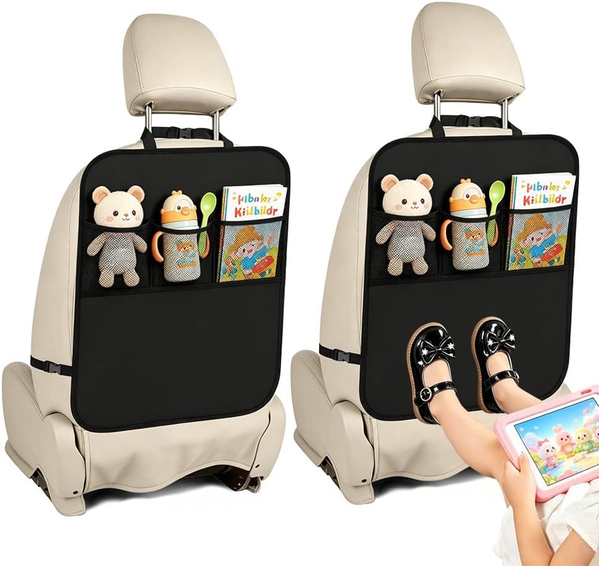 Auto seat back opbergtas met 3 mesh tassen - zwart - hoogwaardig Oxford-doek - beschermt tegen vlekken - SnelShoppen