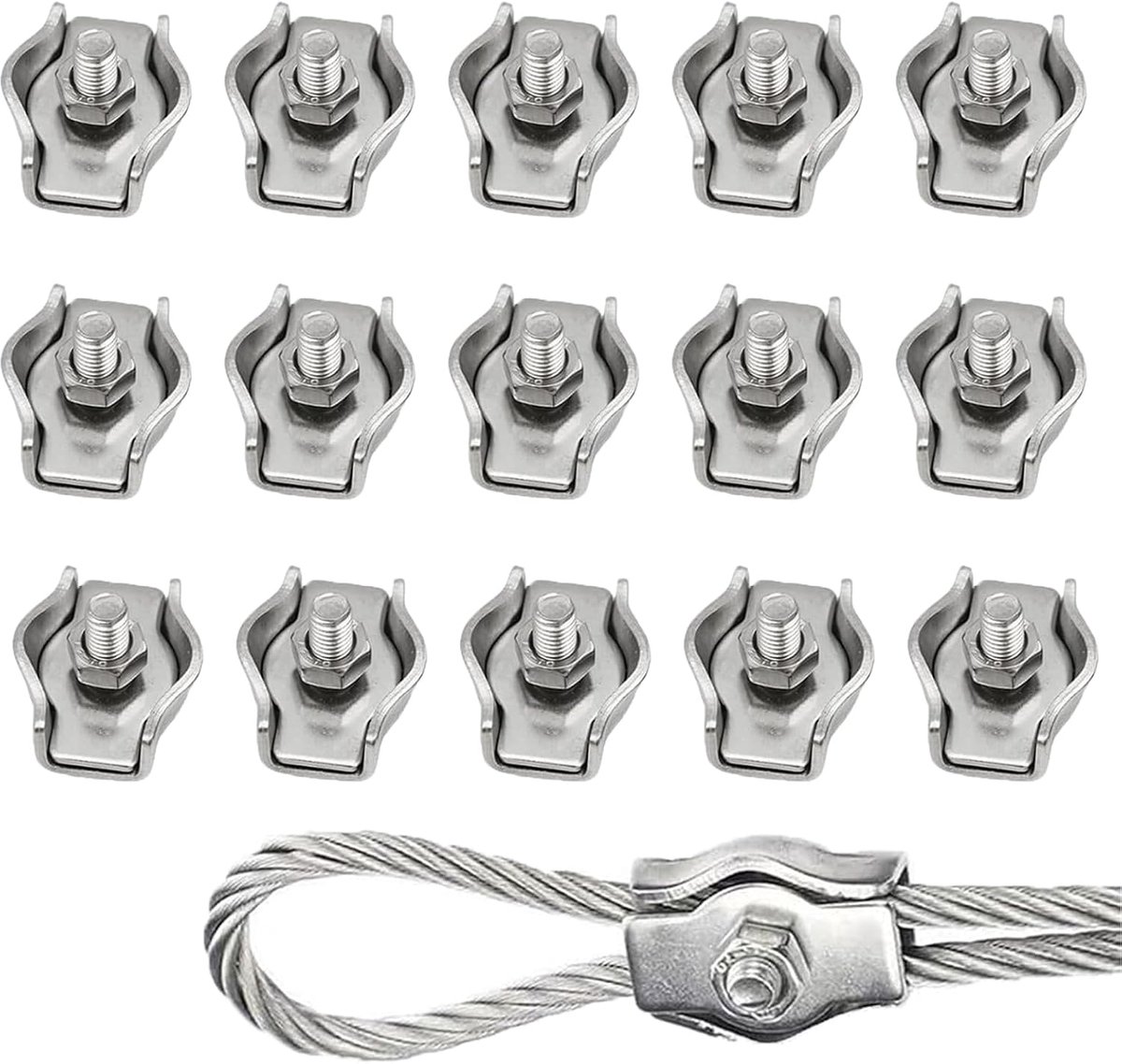 Draadkabelclips 15 stuks M2 - Roestvrij staal - Sterke corrosiebestendigheid - Ideaal voor kabelbevestiging - SnelShoppen