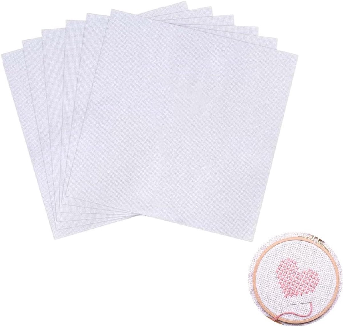 Stof voor borduren 20 x 20 cm - 6 stuks - 11 draads wit - Perfect voor DIY en kruissteek - SnelShoppen