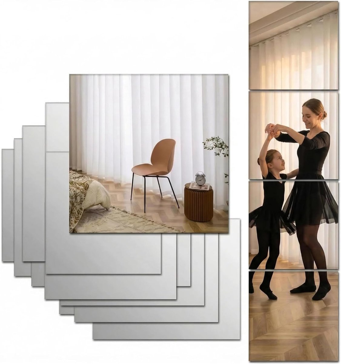Wandspiegel 20 x 20 cm - schokbestendig acrylcoating - veilig voor kinderen - decoratief en veelzijdig - SnelShoppen