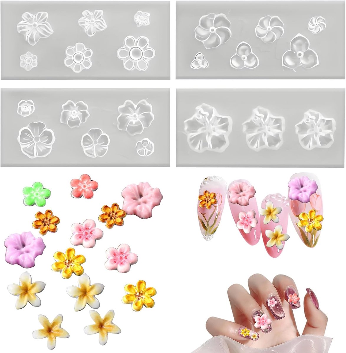 Silicone Mallen voor Bloem Nail Charms - 4 Stuks - Herbruikbaar - Creëer unieke nagelkunst - SnelShoppen