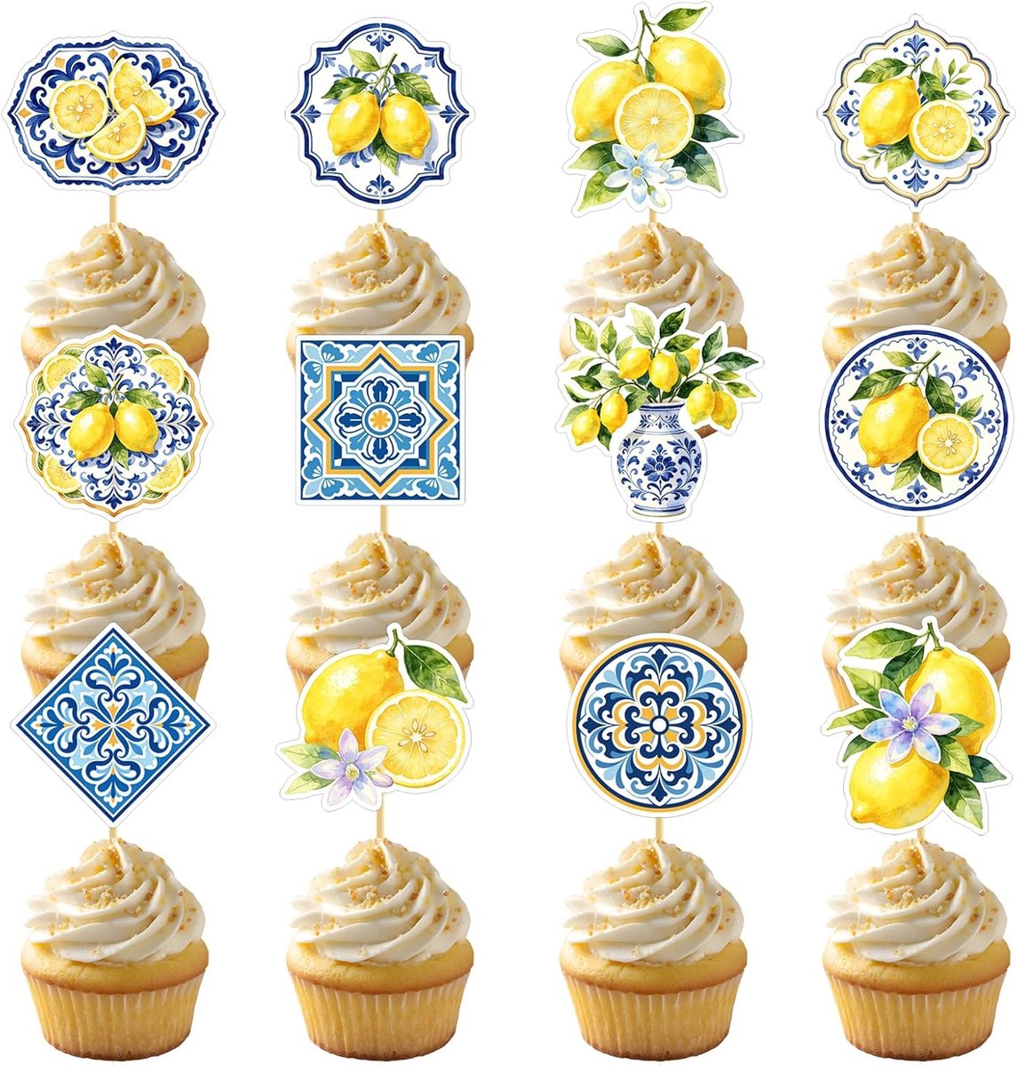 Cupcake decoraties 36 stks - blauwe citroen - taart toppers - perfect voor baby shower - SnelShoppen