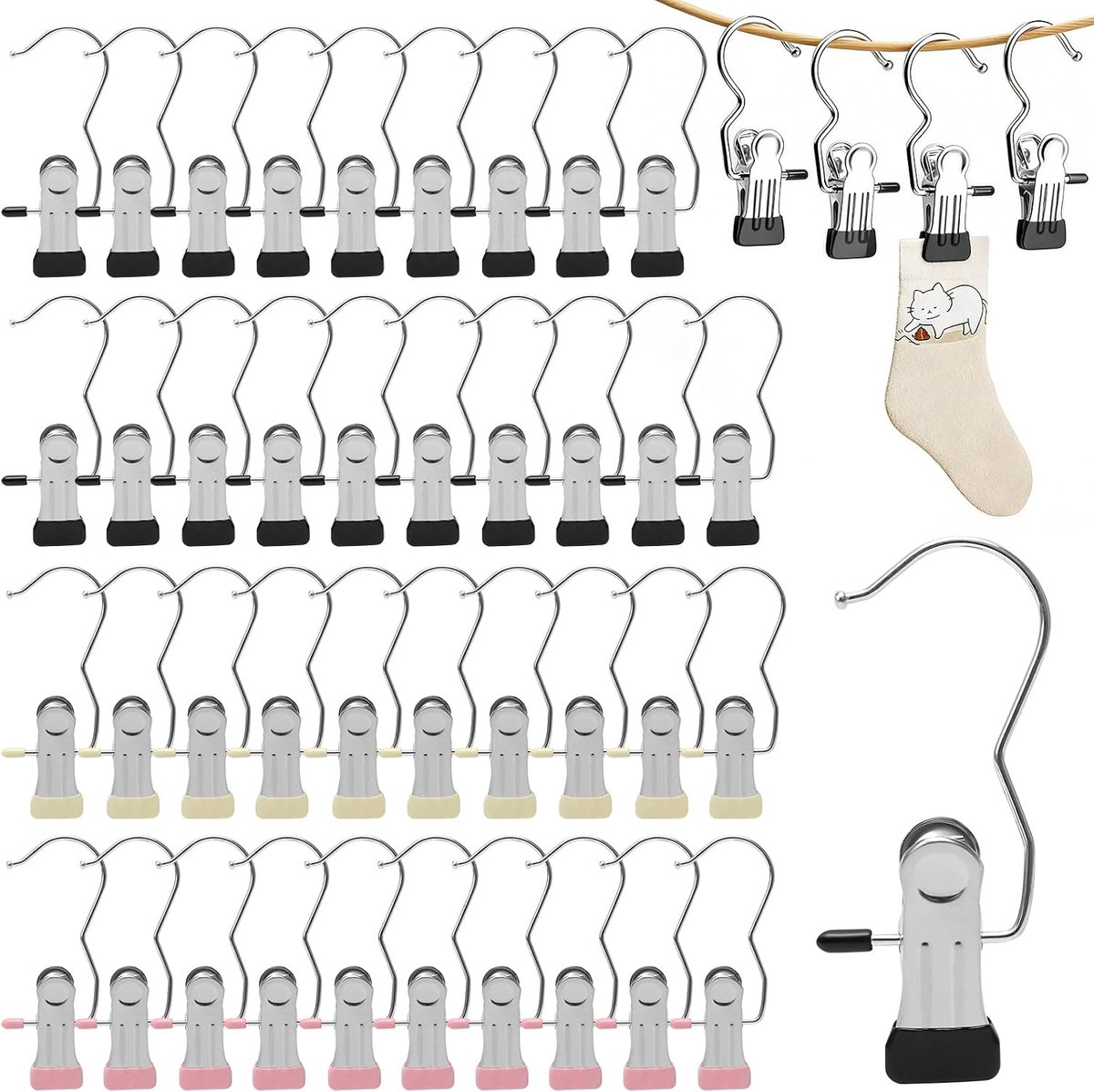 Hangclips set 40 stuks - niet-slip metalen clips - 360° draaibaar - ideaal voor kledingorganisatie - SnelShoppen