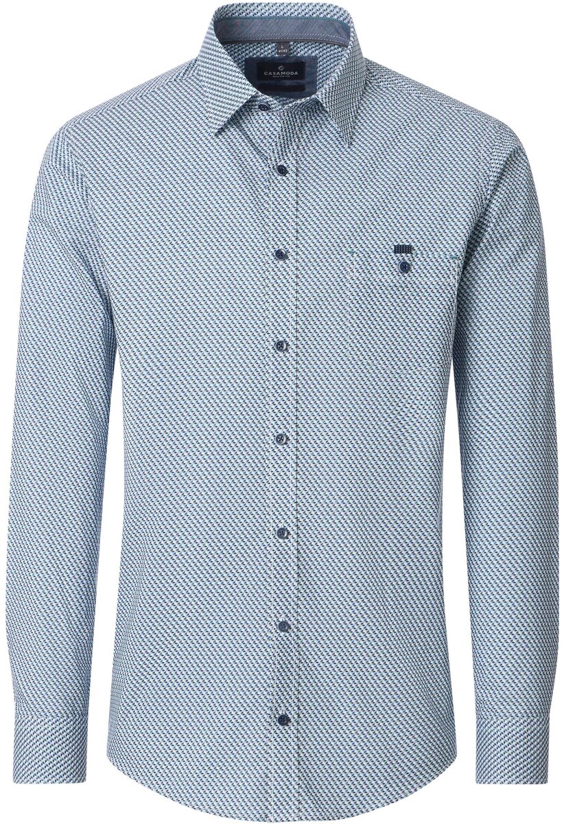 CASA MODA Sport casual fit overhemd - popeline - donkerblauw met lichtblauw en wit dessin
