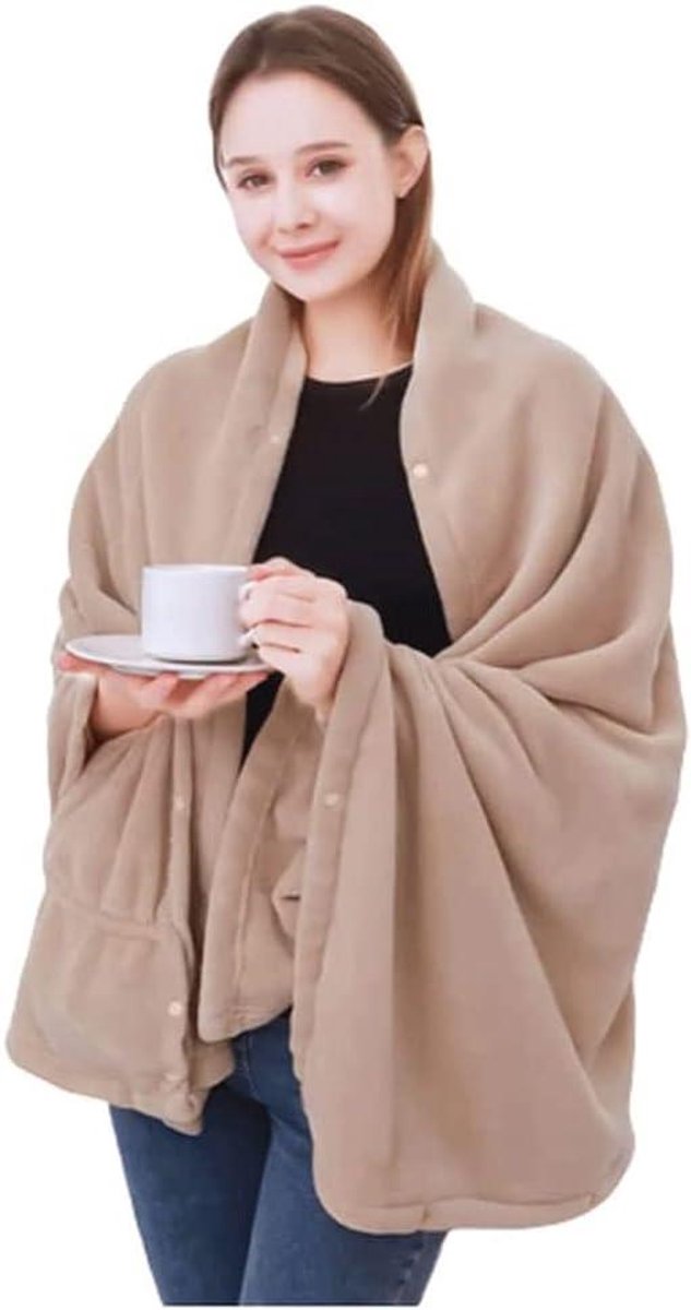 Elektrische Deken - Verwarmingsdeken Opladen - Thuis Ontspannen - Dubbelzijdig Flanel - 140x80cm - Khaki
