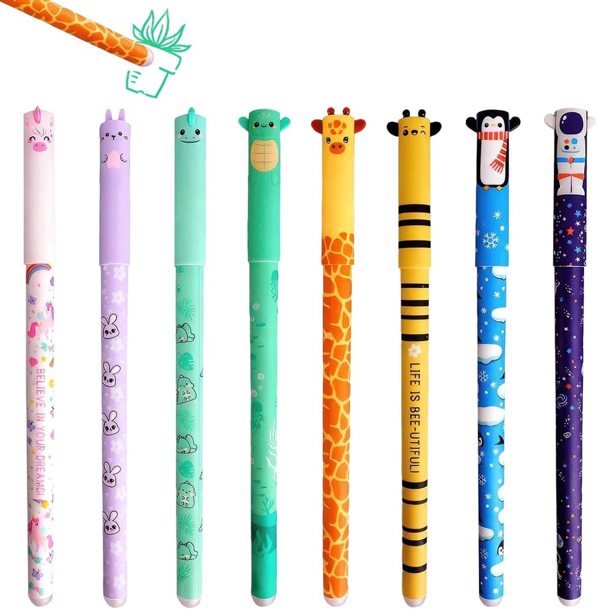 Gelstiften 0,5mm met diermotieven - uitwisbare inkt - set van 8 kleuren - leuk voor creatief tekenen - SnelShoppen
