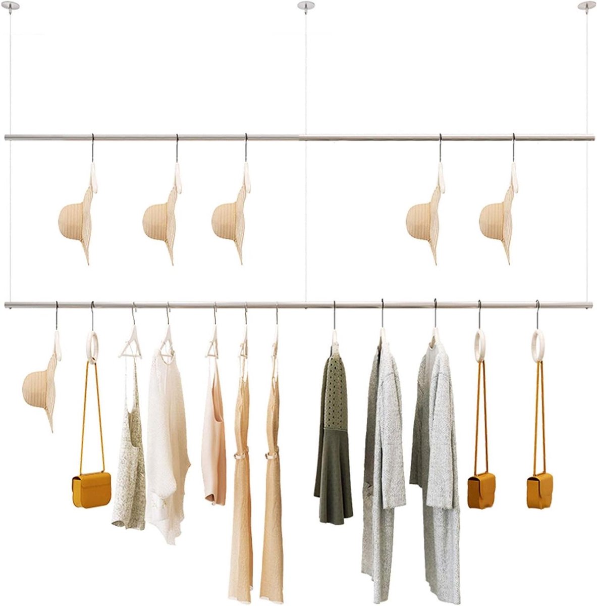 Kleding Display Rek - Kledinghanger Paal - Winkel Presentatie - Dubbellaags Ontwerp - 180 cm - Zilver