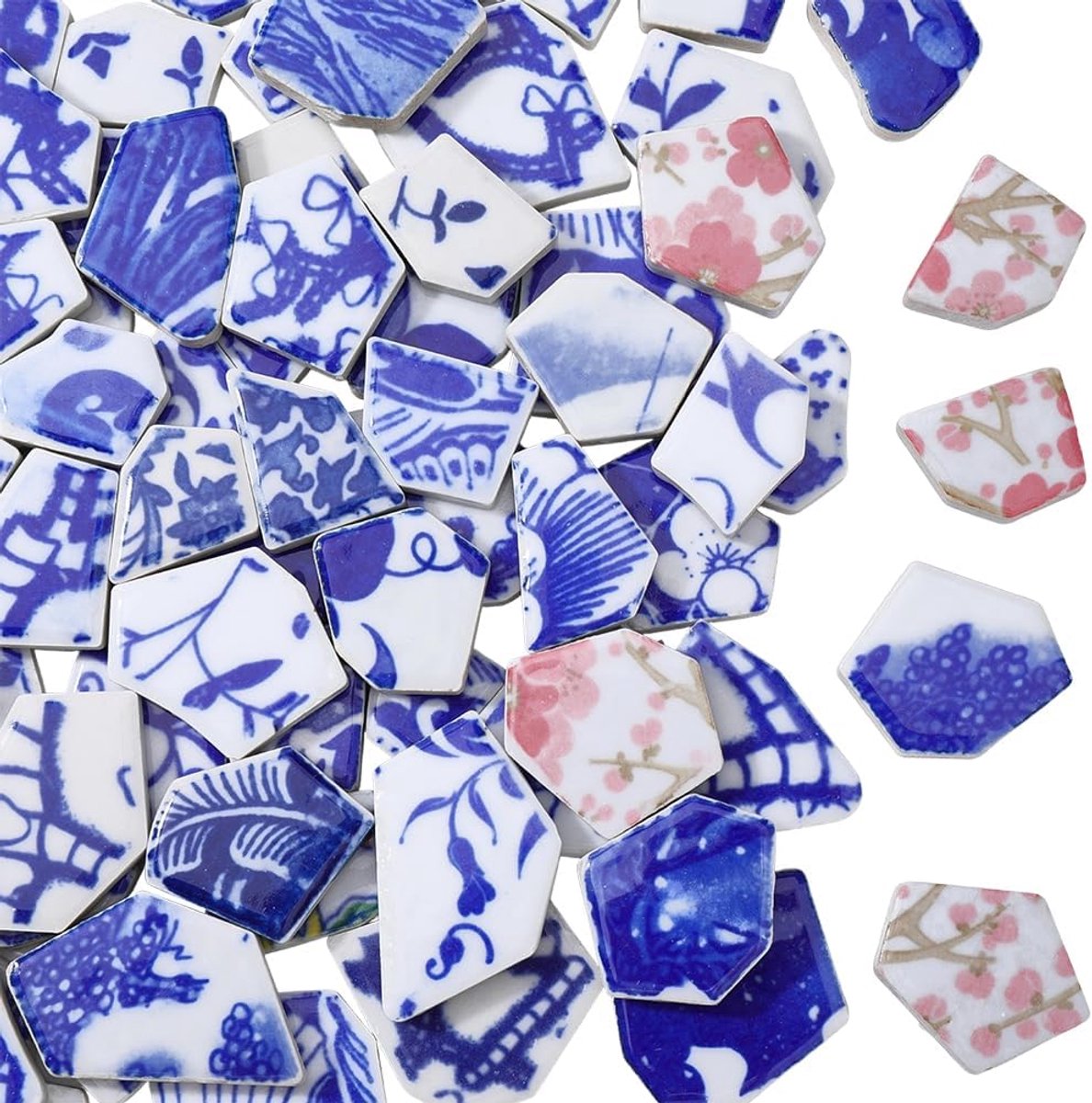 Mosaic tegels 500g - blauw en wit keramiek - verschillende vormen - ideaal voor mozaïek kunst - SnelShoppen