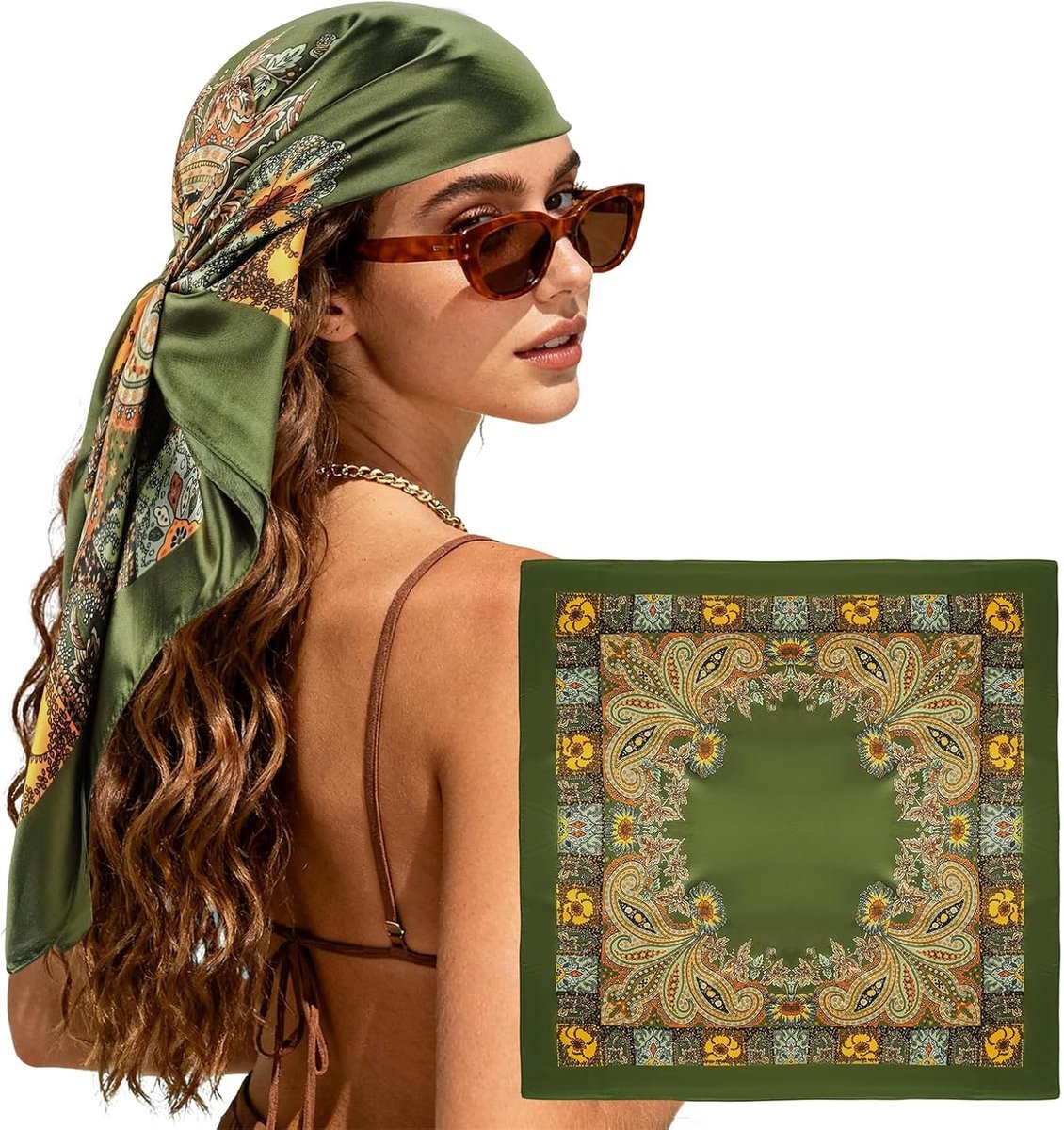 Grote vierkante sjaal bandana stijl - 90 cm lange satijnen haar sjaal voor vrouwen - trendy haarstyling - SnelShoppen