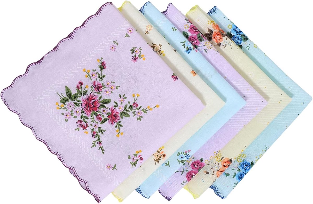 Vrouwen zakdoeken 6 stuks - 100% katoen - vintage bloemen borduurwerk - perfect voor bruiloften - SnelShoppen