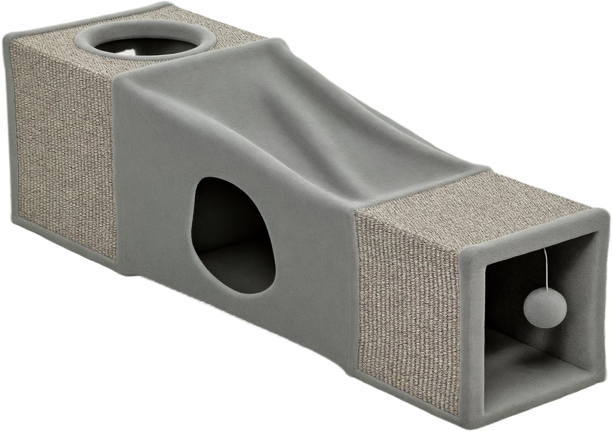 PawHut Katten Speeltunnel - Spaanplaat - 98x30x30cm - Grijs