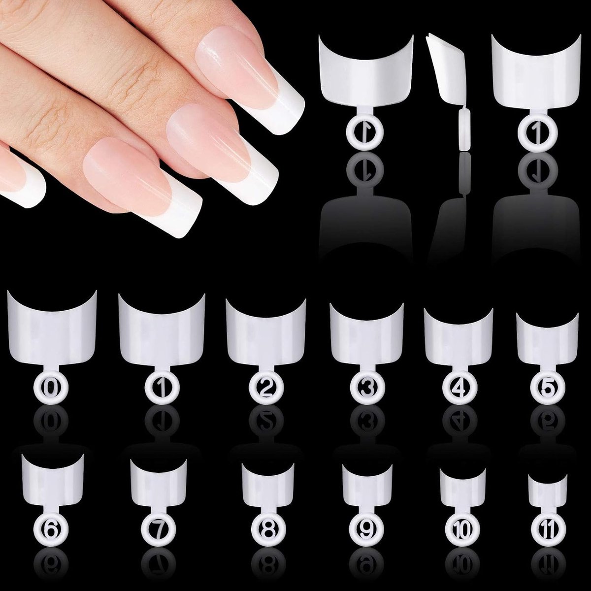 600 stuks ronde vorm nepnagels, doe-het-zelf kunstnagels van acryl, voor vrouwen of manicuresalons, 12 maten, wit