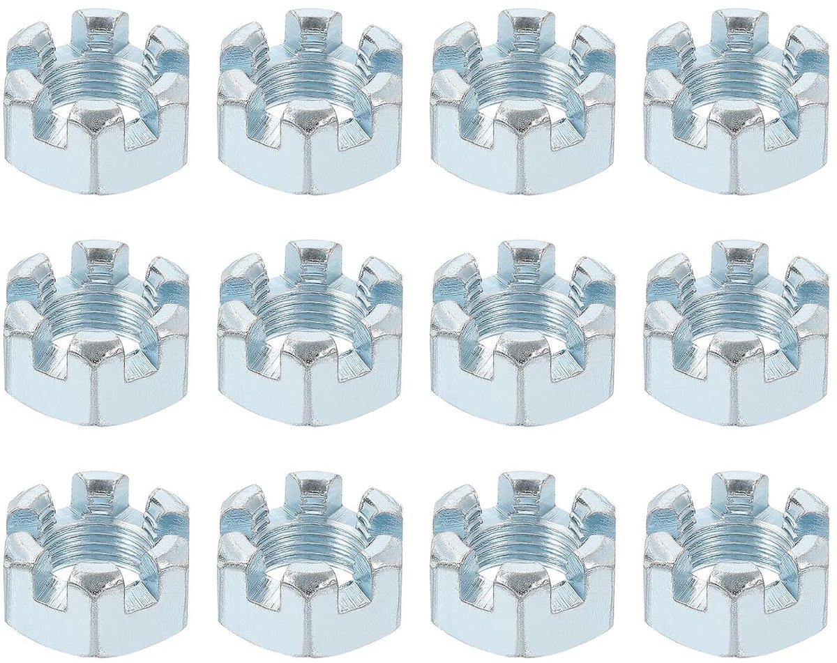 1/2-20 UNF zeskantmoer, graad 6,8 zeskantmoeren van verzinkt koolstofstaal, geschikt voor mechanische reparaties, zilver, 12 stuks