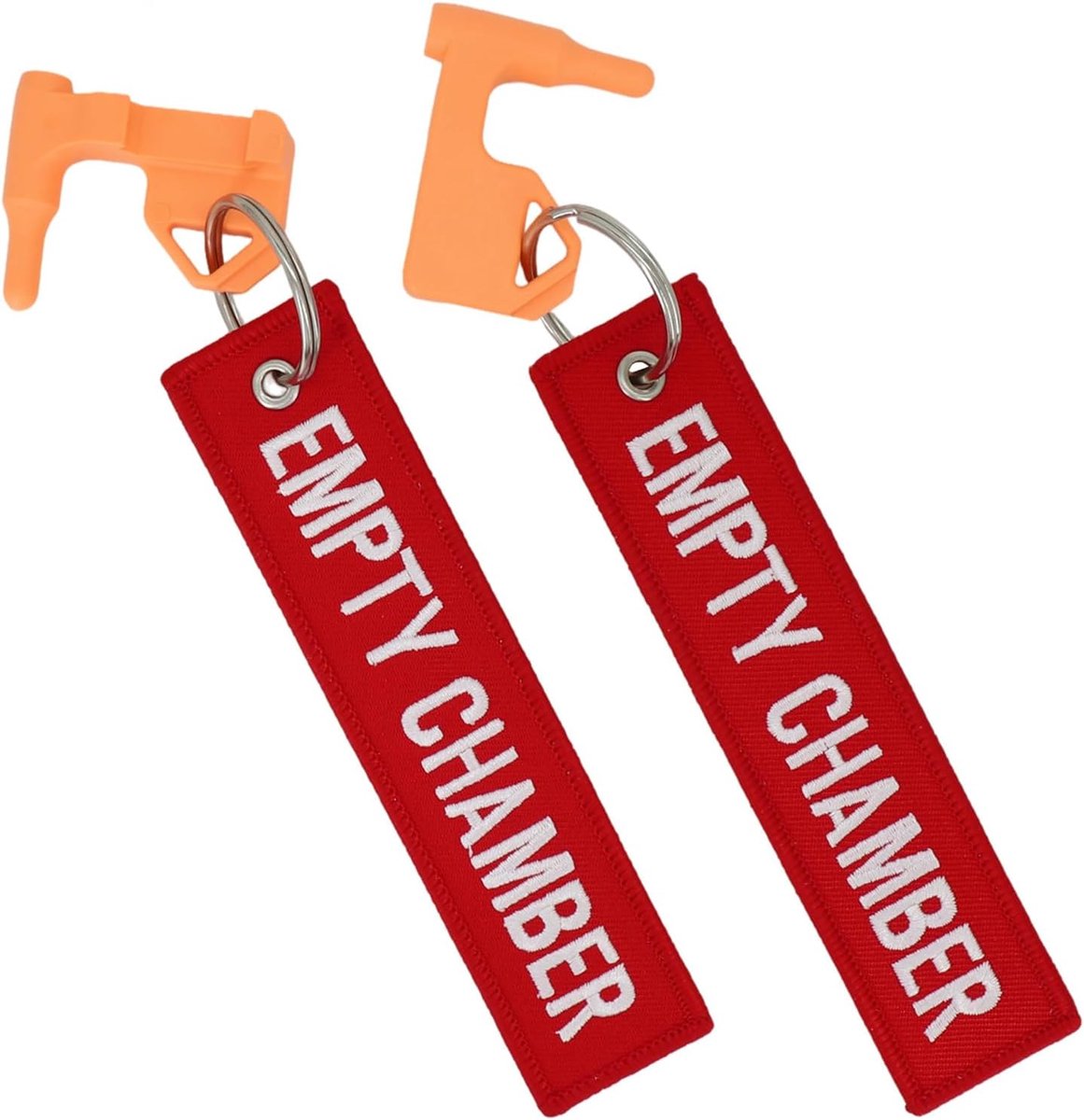 Set van 2 veiligheidsvlaggen voor jachtgeweer, pistool, geborduurde etiketten, sleutelhangers van EMPTY Chamber, universele compatibiliteit