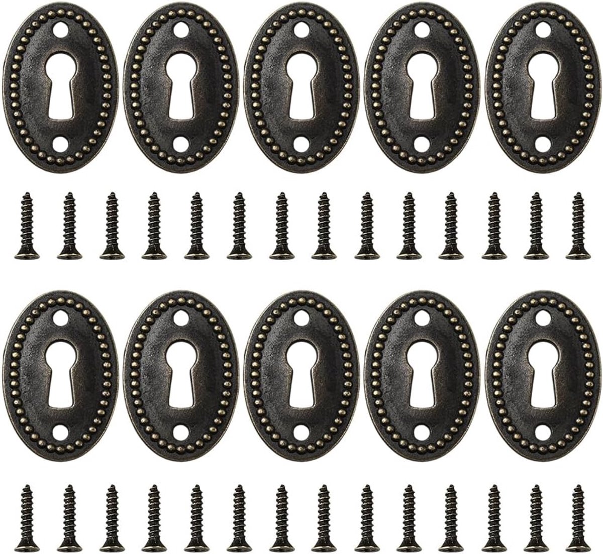 10 stuks ovale sleutelgatafdekking zinklegering decoratief sleutelgat rozet plaat antiek brons vintage hoekslot covers met schroeven voor kastdeur dressoir lade bureau sieradendoos 3,7 x