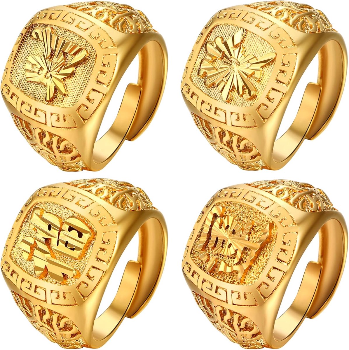 Ringen set band zegelring bandring verguld welvaart rijkdom geluk rijk van messing sieraden Vaderdag verjaardagscadeau voor mannen vader
