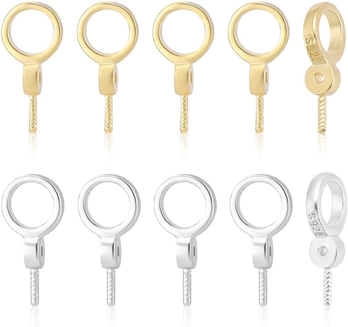 10 stuks oogstift van sterling zilver, 2 kleuren, schroefogen, ringkap, parelverbinders voor halfgeboorde kralen, hangers, sieraden maken