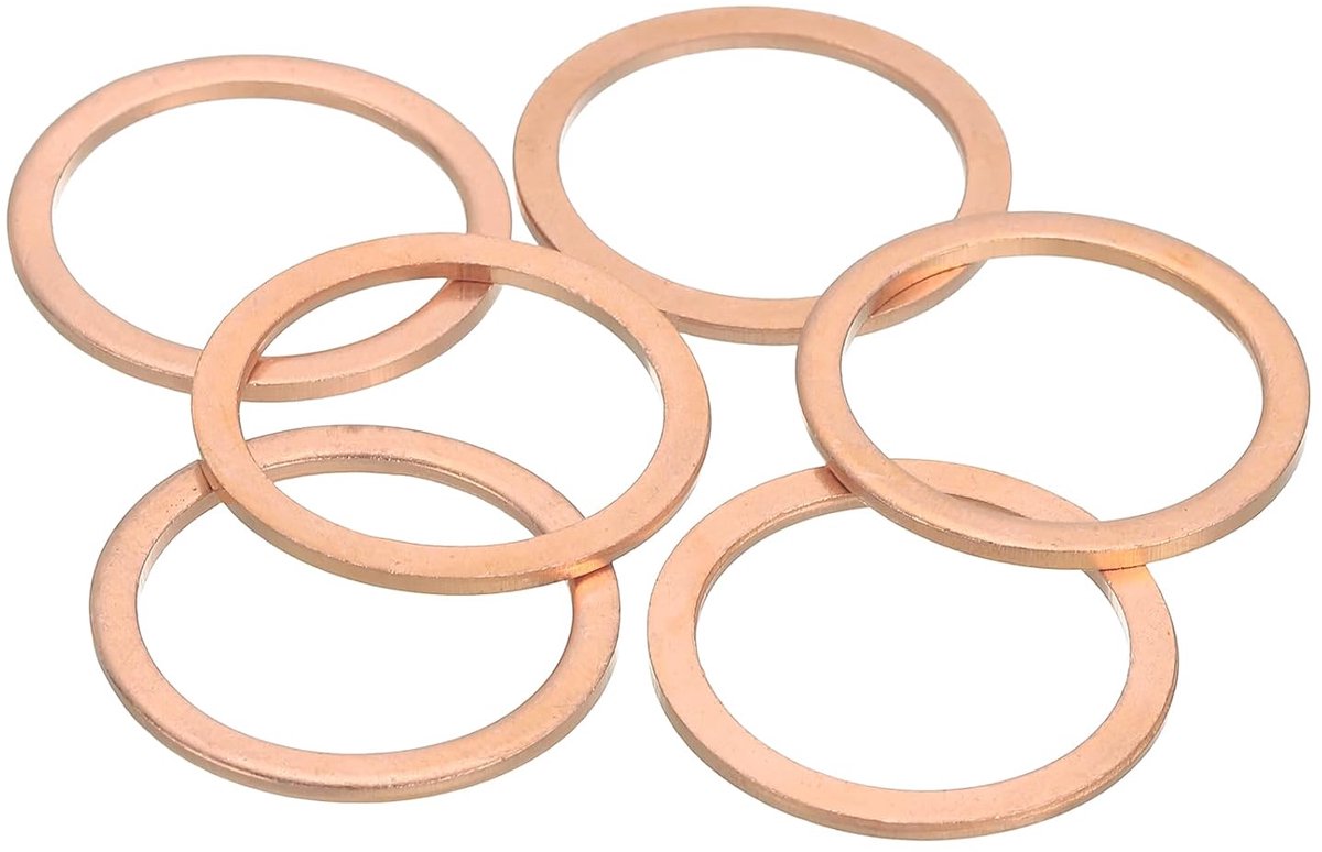 Platte sluitringen, set sluitringen koper M24 afscheurbare afdichting, gesorteerd, 24 mm ID, 30 mm OD, 1,5 mm dikte voor bouten, schroeven reparatie