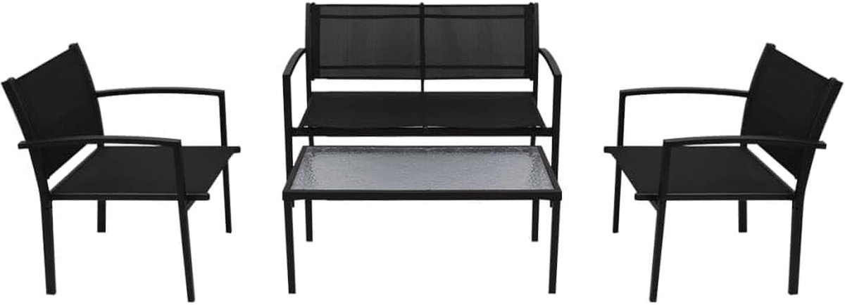 Tuinmeubelset 4-delig - Lounge set - Buiten Zitten - Gepoedercoat staal - 110 x 62 x 78 cm - Zwart