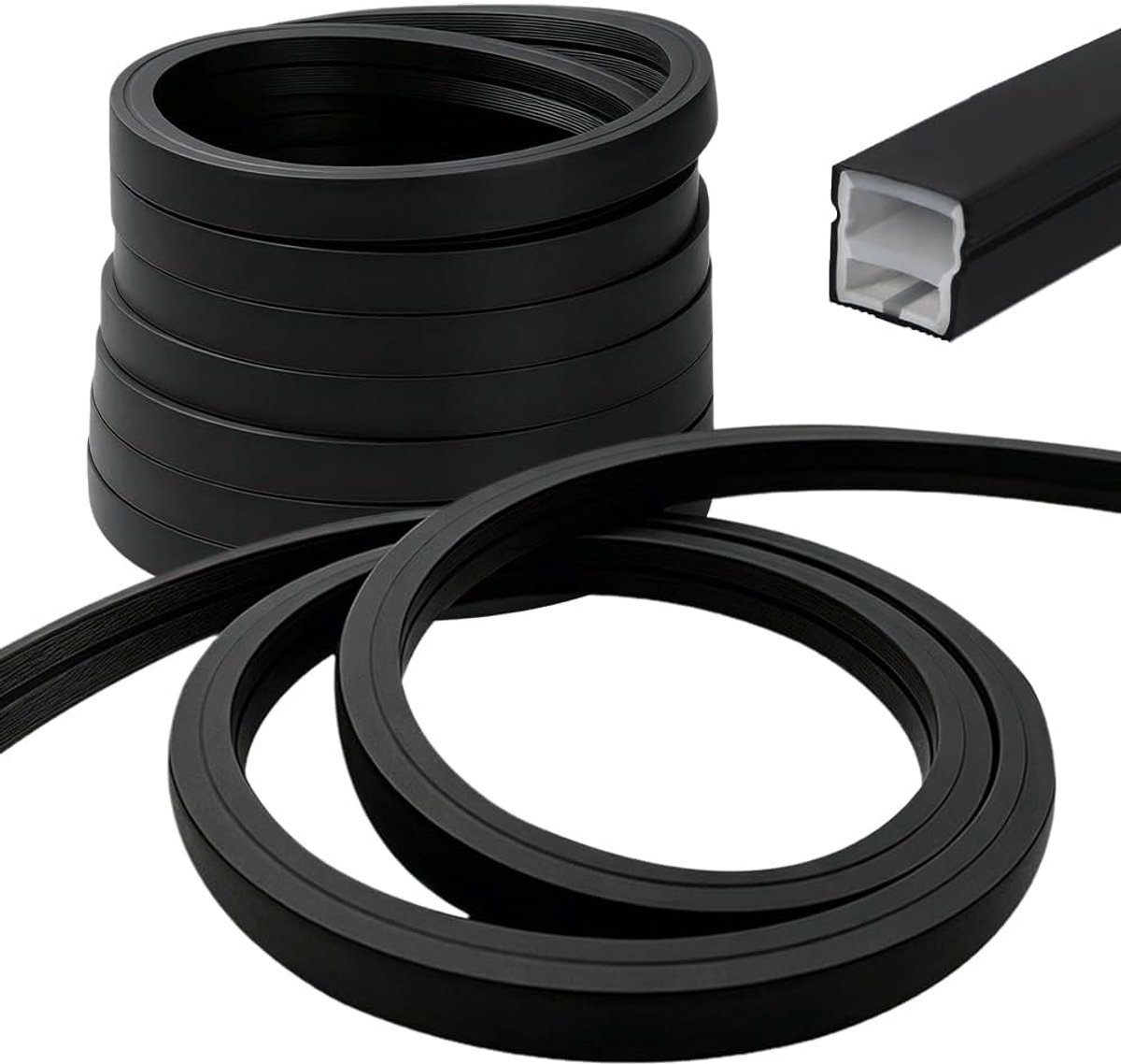 Led-siliconen profiel, flexibele ledstrip, diffuser kanaal, 12 x 12 mm, ledrail voor 8 mm akoestische panelen, ledstrips voor plafond, kast, bar, akoestische paneelverlichting (zwart, 600 cm)