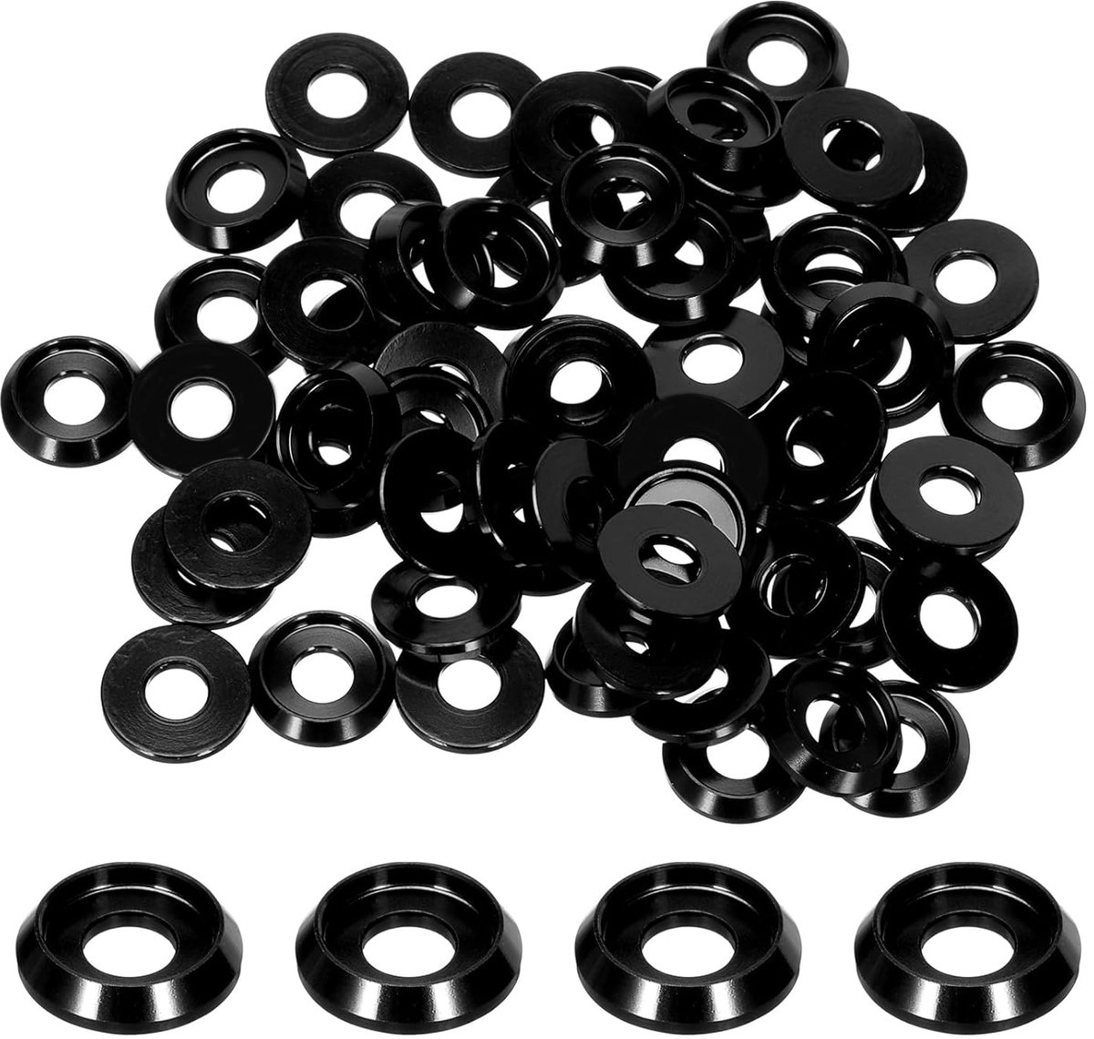 M4 conische sluitringen, gatdiameter 4 mm, aluminium afdichtingen voor RC/FPV/PC/drone/mechanische accessoires, verpakking van 30 (zwart)