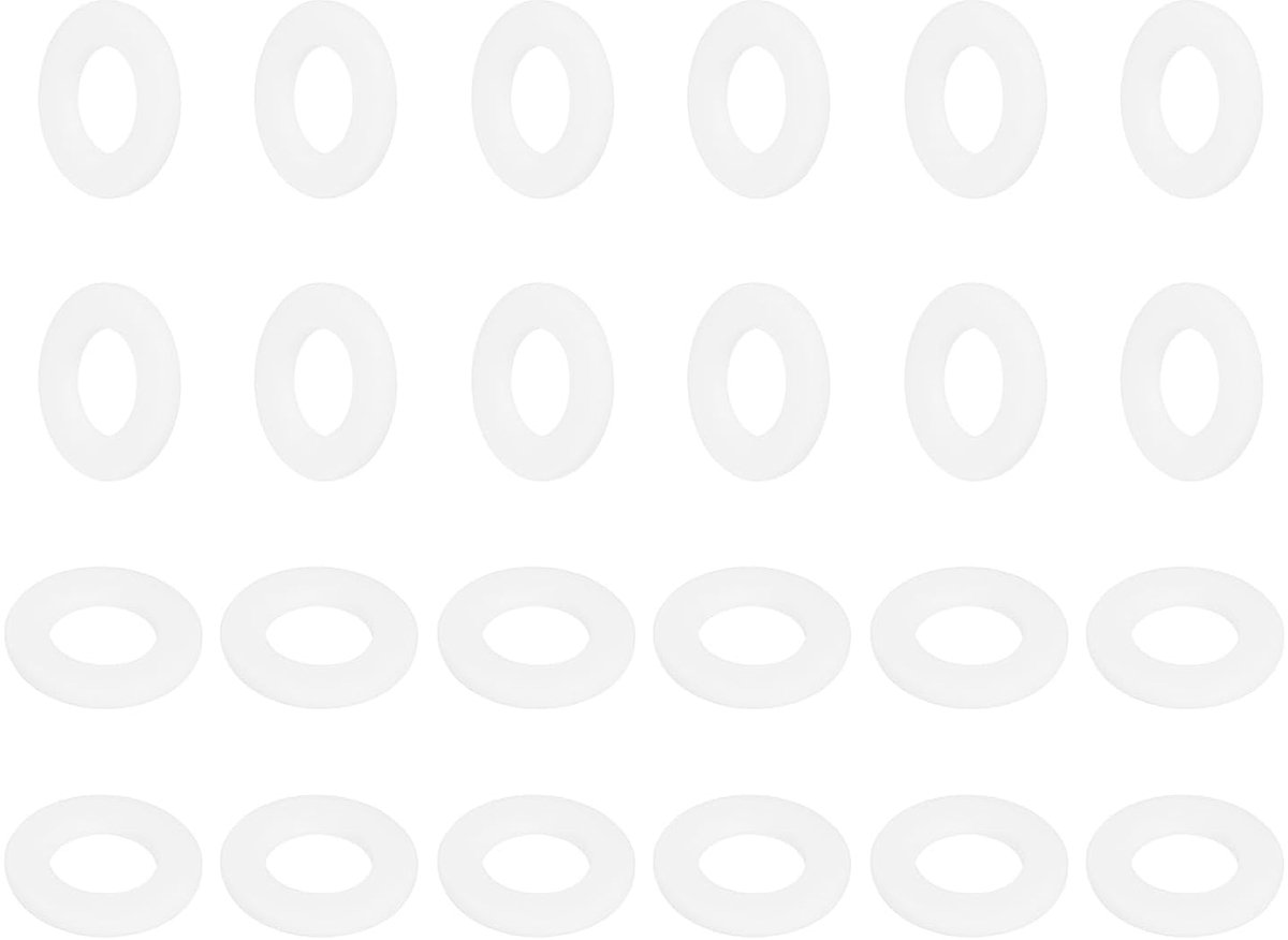 Platte PTFE-sluitringen, 24 stuks, 20 mm, buitendiameter: 11 mm, binnendiameter: 2 mm, dikte: afstandhouders voor kranen, buizen, slangen, machines, wit