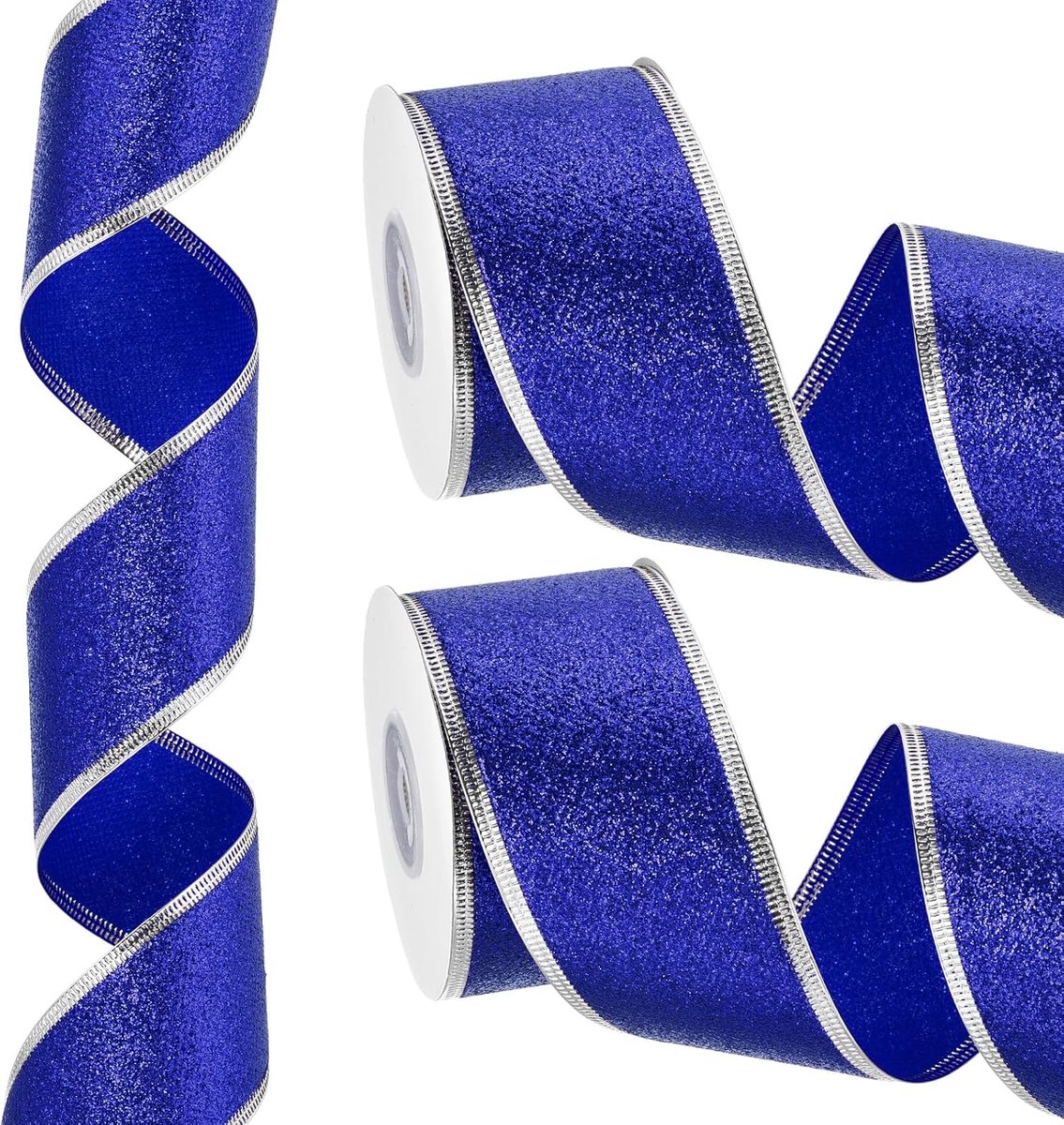 20 m x 5 cm kerstlint, metallic bedrade lint, glanzende geschenkverpakkingslint voor knutselen, verjaardag, bruiloft, festival, decoratie, blauw zilver