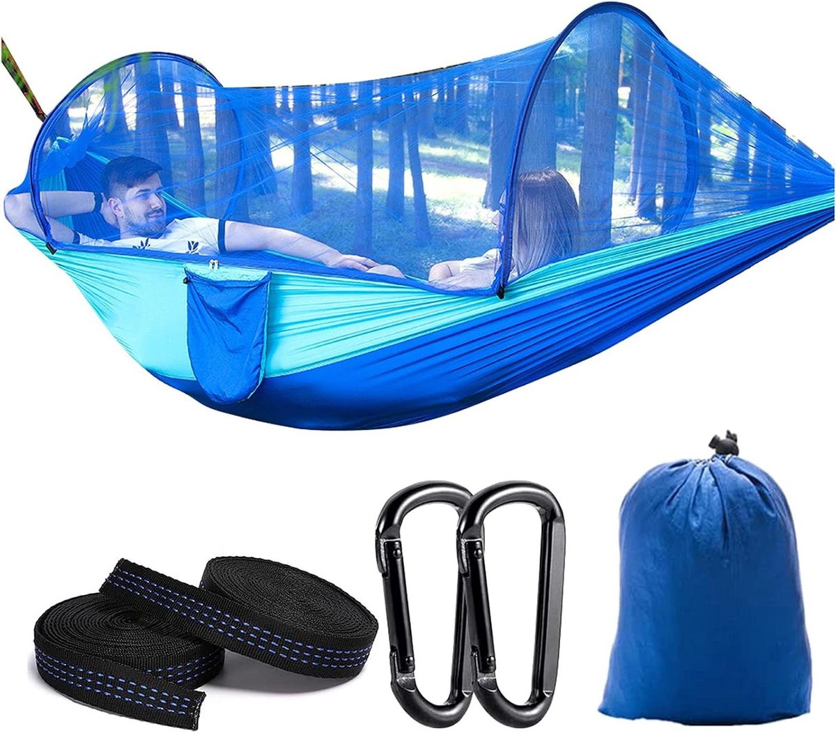 Camping Hangmat - Kampeerhangmat Klamboehangmat - Outdoor Avonturen - Muggenvrije Bescherming - 260x140cm - Donker Blauw