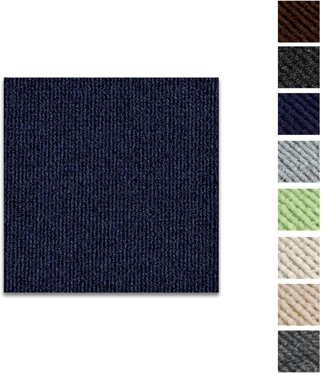 Tapijttegels, zelfklevend, wasbaar, 10 stuks, tapijttegels, zelfklevend, 30 x 30 cm, tapijt tegels met rugbedekking, vloerbedekking voor woning, kantoor, commercieel (donkerblauw)