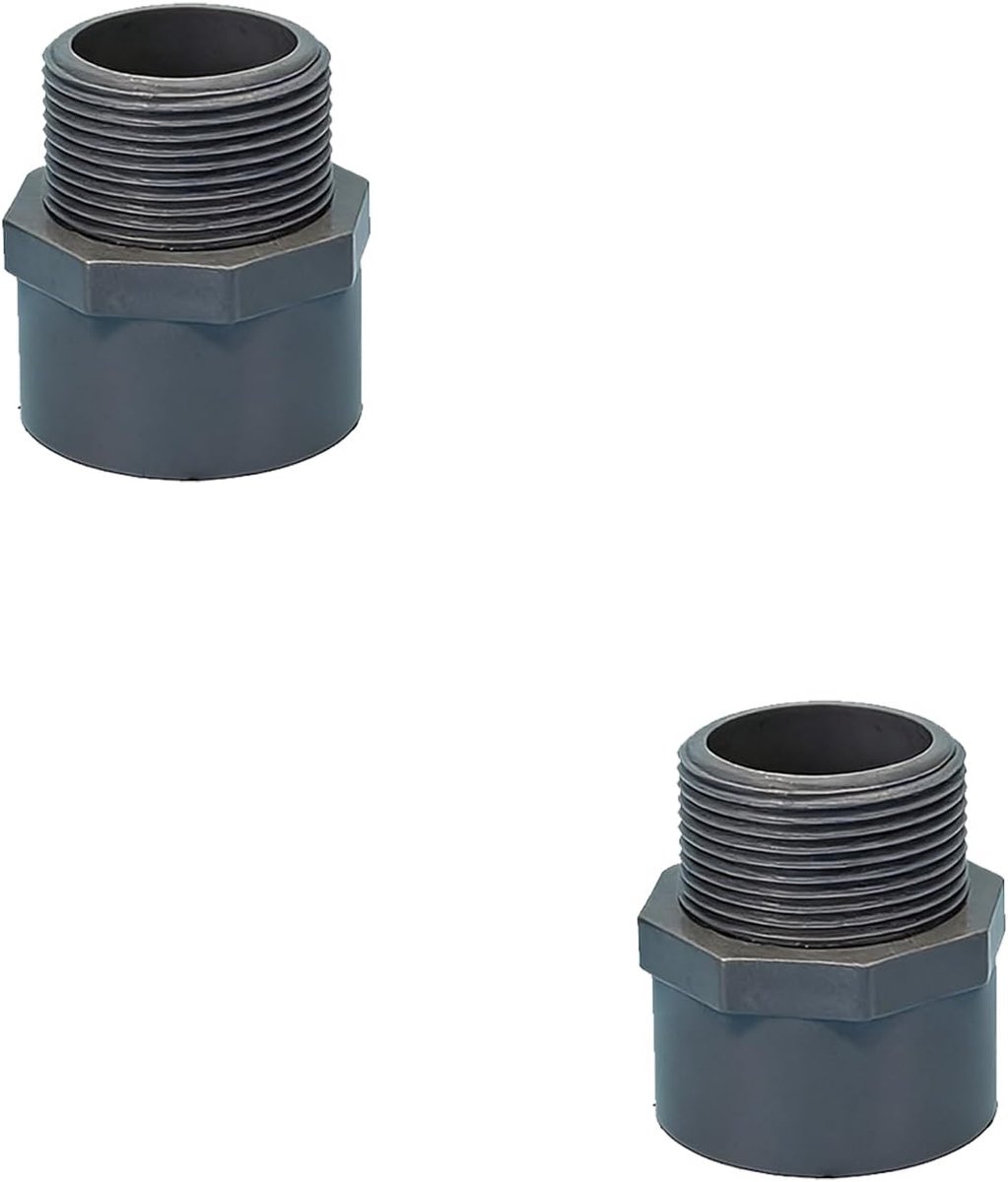 2 stuks pvc-buisfittingen, 50 mm kleefmof x G 1-1/2 inch buitendraad, adapter, overgangsnippel voor buis, zwembad, tuin, irrigatie [grijs]