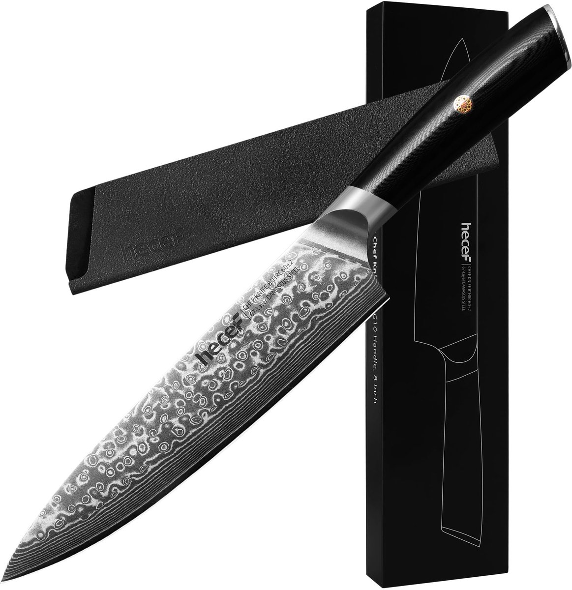 Damastmes 20 cm - professioneel Japans mes - 67 lagen - ergonomische greep G10 - cadeau voor chef-kok - SnelShoppen
