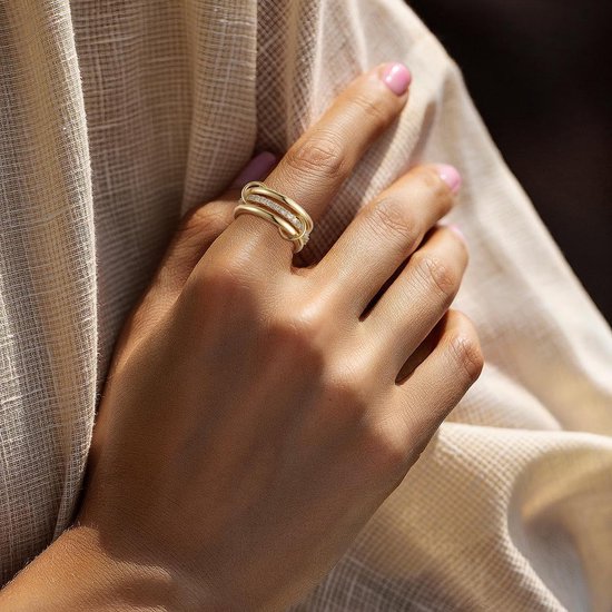 Stackable Gold Rings, 3PCS Non Tarnish 14K Gold Plated Ring, Size 9 | Dainty Cubic Zirconia Ring Trendy Statement Band Wedding Rings, Multi-Link Connected Metal Ring Set,Jewelry Gift for Women — afbeelding 2
