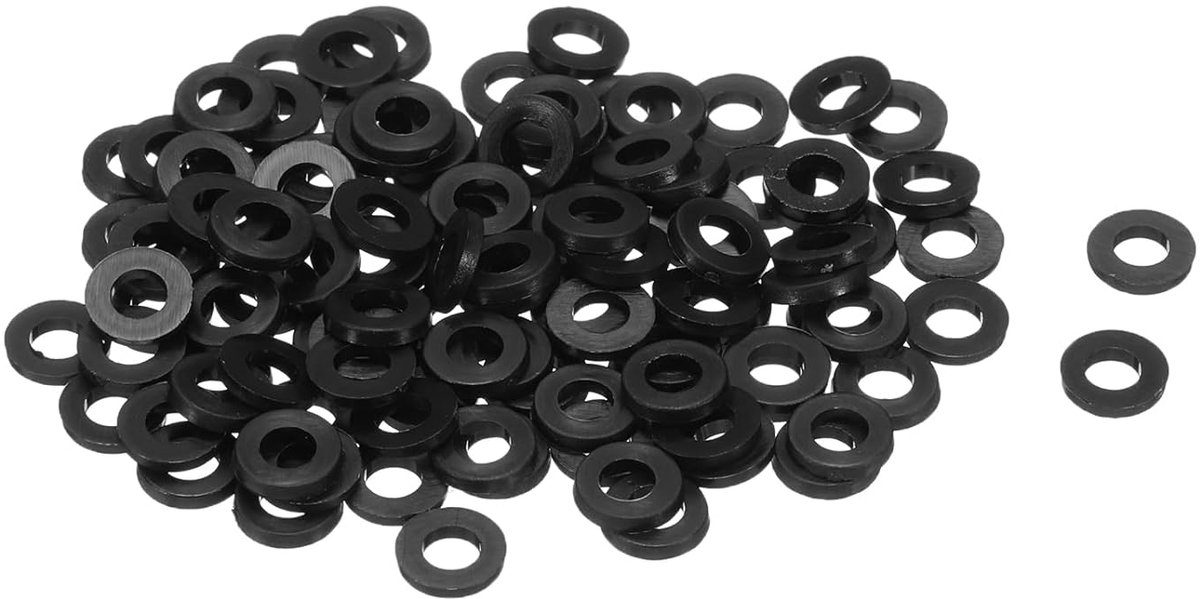 Platte afdichtingen, 3 mm ID 6 mm OD 1 mm dik, gladde sluitringen, kunststof blad-afdichting, bevestigingselement, afdichtingsafstandhouder, afdichtring, zwart