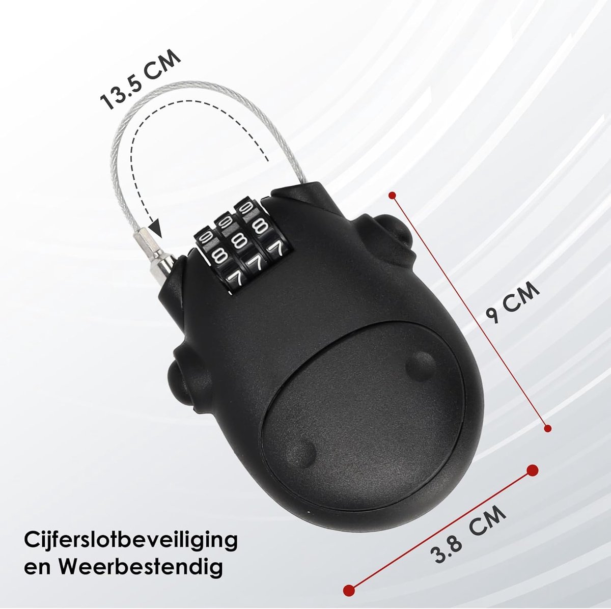 Combinatieslot met cijfercode - Zwart kunststof - 80cm kabelslot - Perfect voor skis en fietsen - SnelShoppen