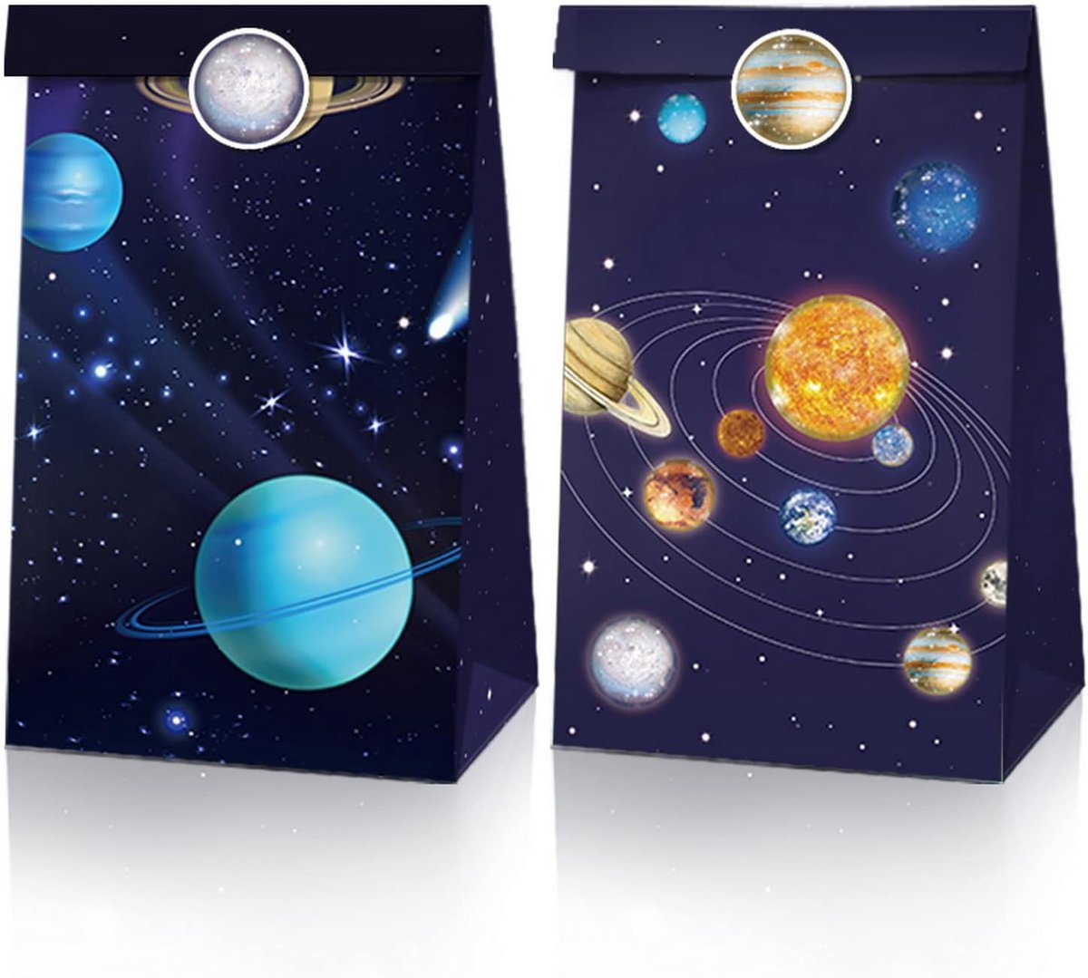 12 Pack Outer Space-feesttassen Space Candy Gunstzakjes met Stickers Planet Goodie Paper Treat Bags Galaxy Thema Verjaardagsbenodigdheden Goodies Bags Recyclebare traktatiezakjes
