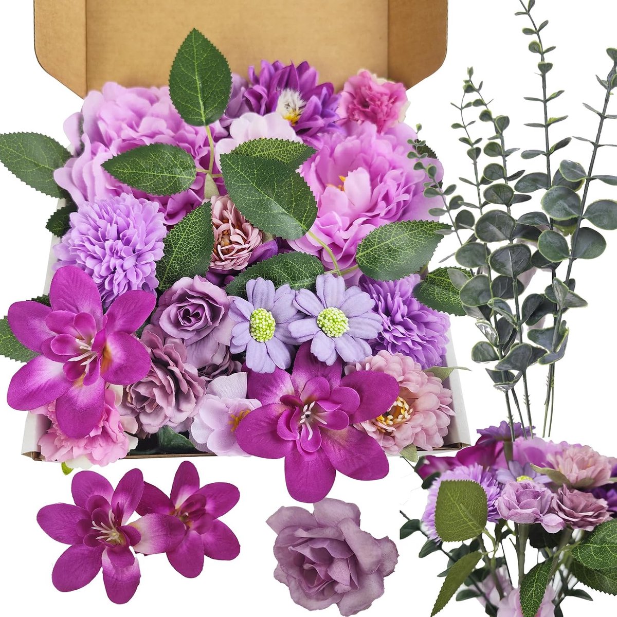 Set kunstbloemen decoratie - paarse bloemen - voor DIY en bruiloften - duurzame interieuraccenten - ShopVlot