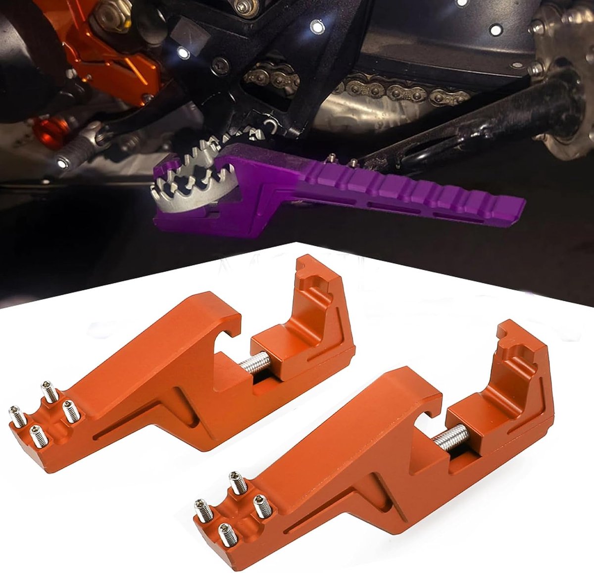 Motorfiets voetsteunen set - oranje - CNC aluminium - universeel gebruik voor diverse modellen - ShopVlot